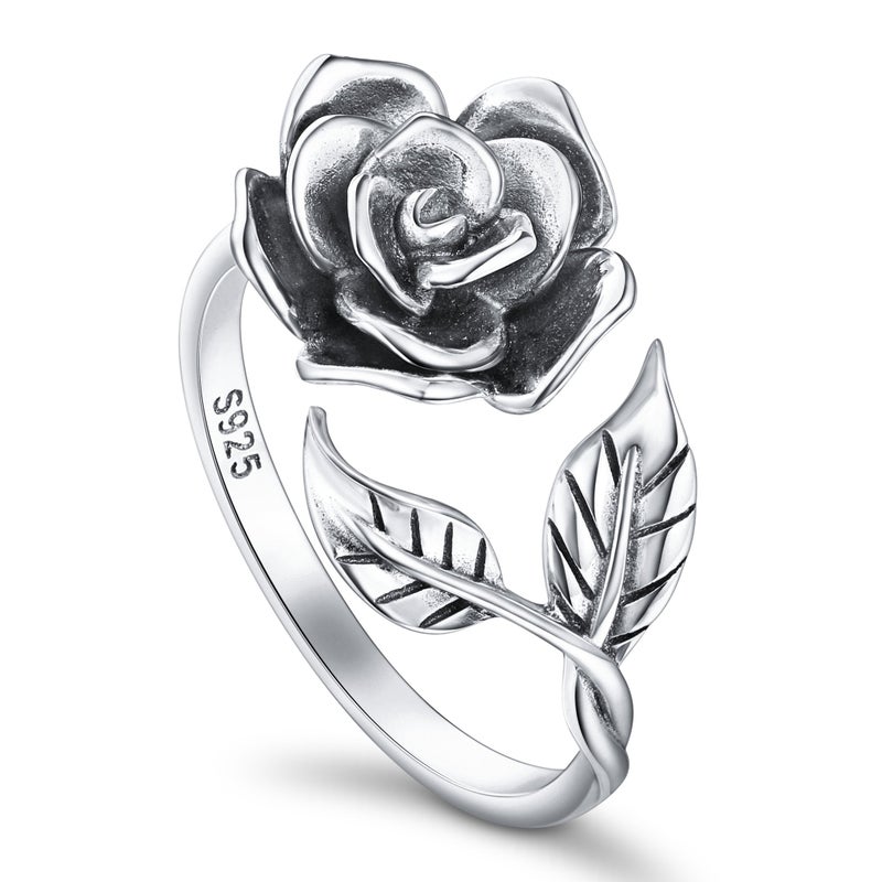 Alphm S925 Sterling Silver Adjustable Wrap Promise Rings 6 Jewelry Rose Flower Ring for Women Gift Jewelry - Image 1